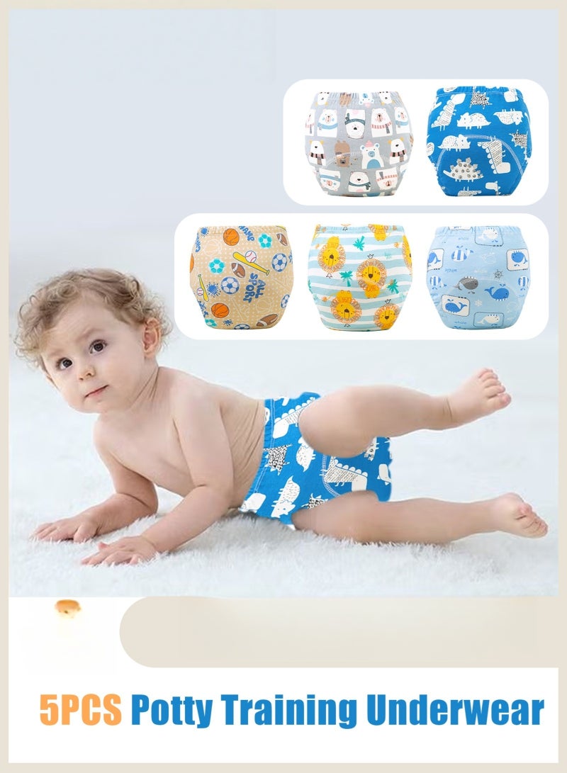 Baby Potty Training Underwear for Boys and Girls 5 Pack Absorbent Training Pants for Toddlers with Printed Reusable Cotton Toilet Training Pants for 12-18kg Kids (2-4 Years) - Image 1